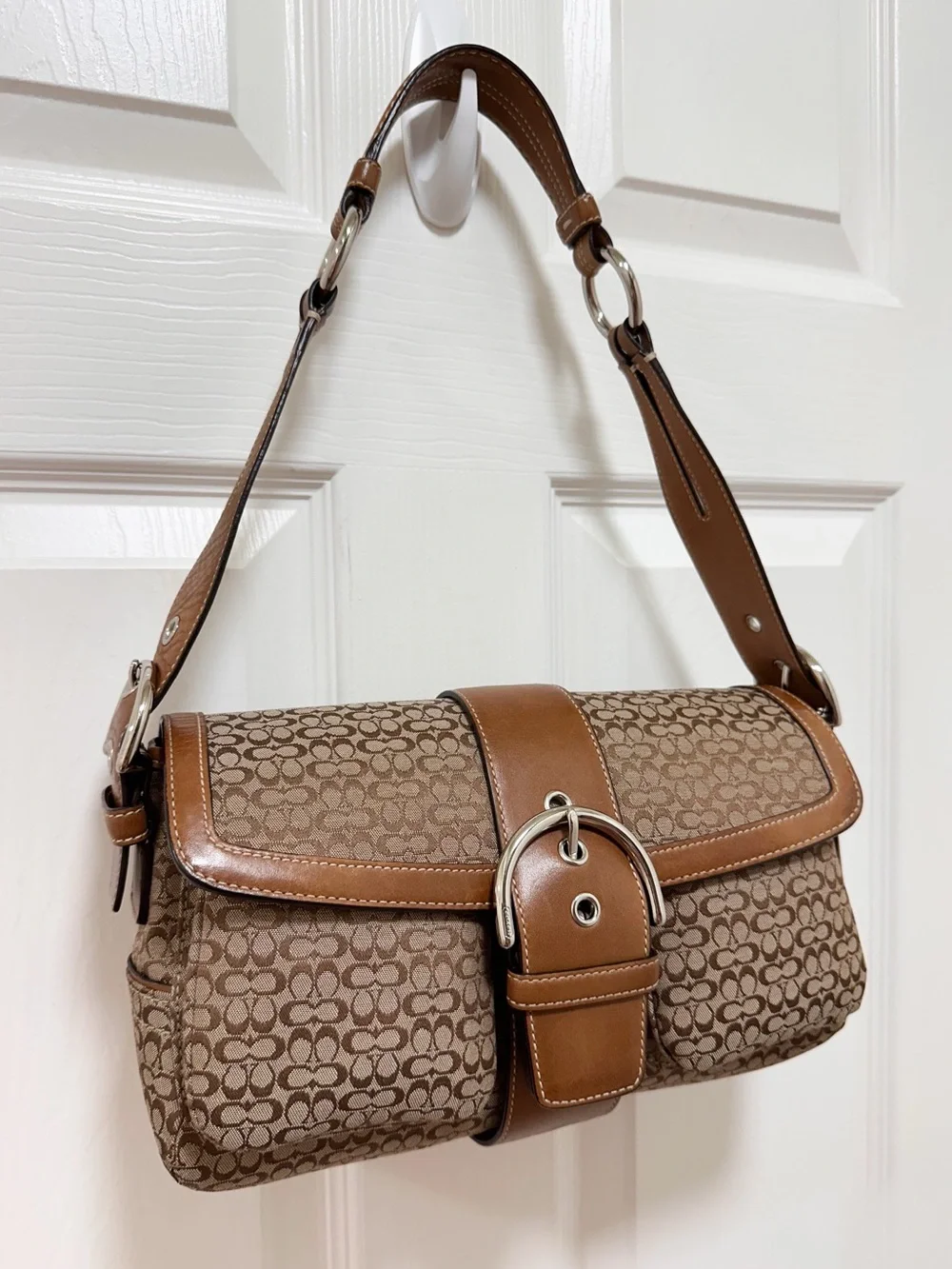 Coach Soho Buckle Flap Medium Shoulder Bag Mini Signature Jacquard Y2K
